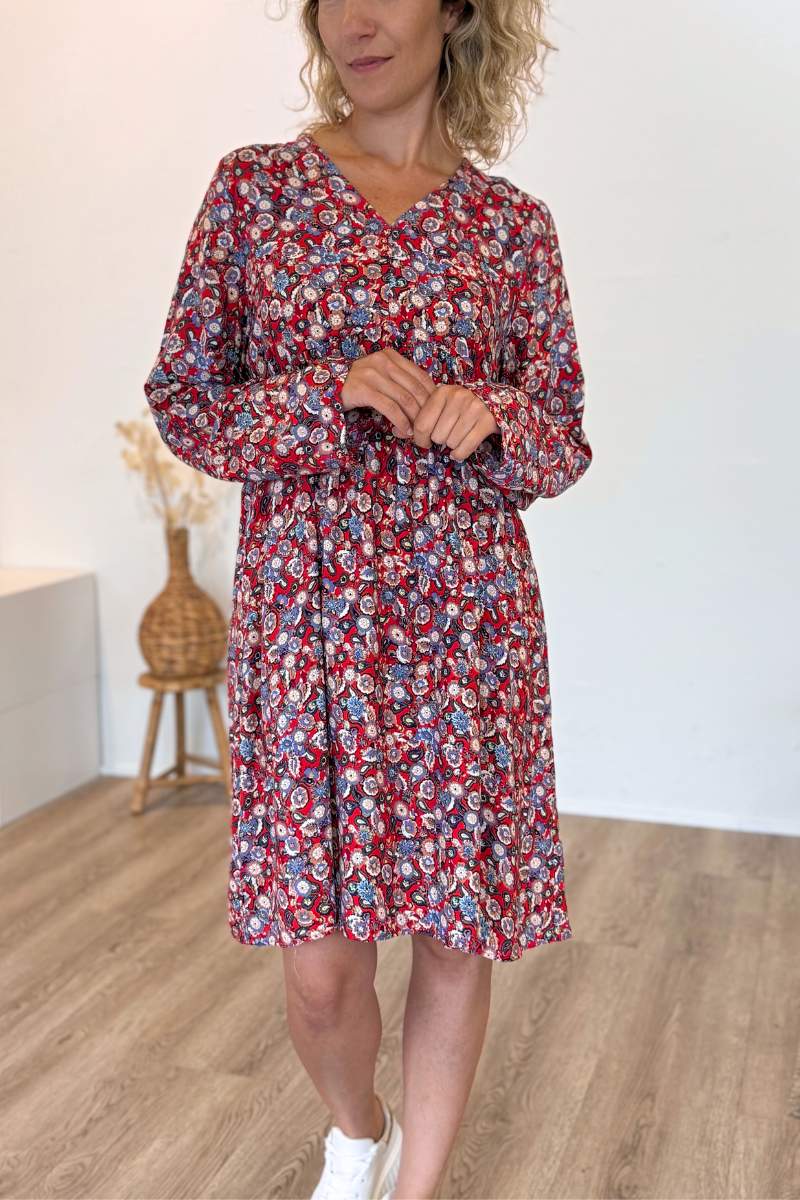 Tunika-Kleid mit Blumen und Paisley-Muster Rot