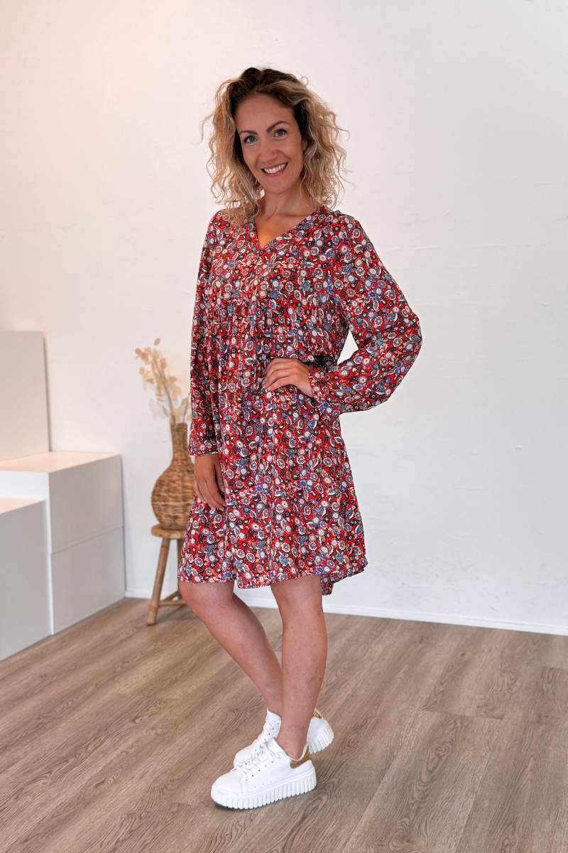 Tunika-Kleid mit Blumen und Paisley-Muster Rot