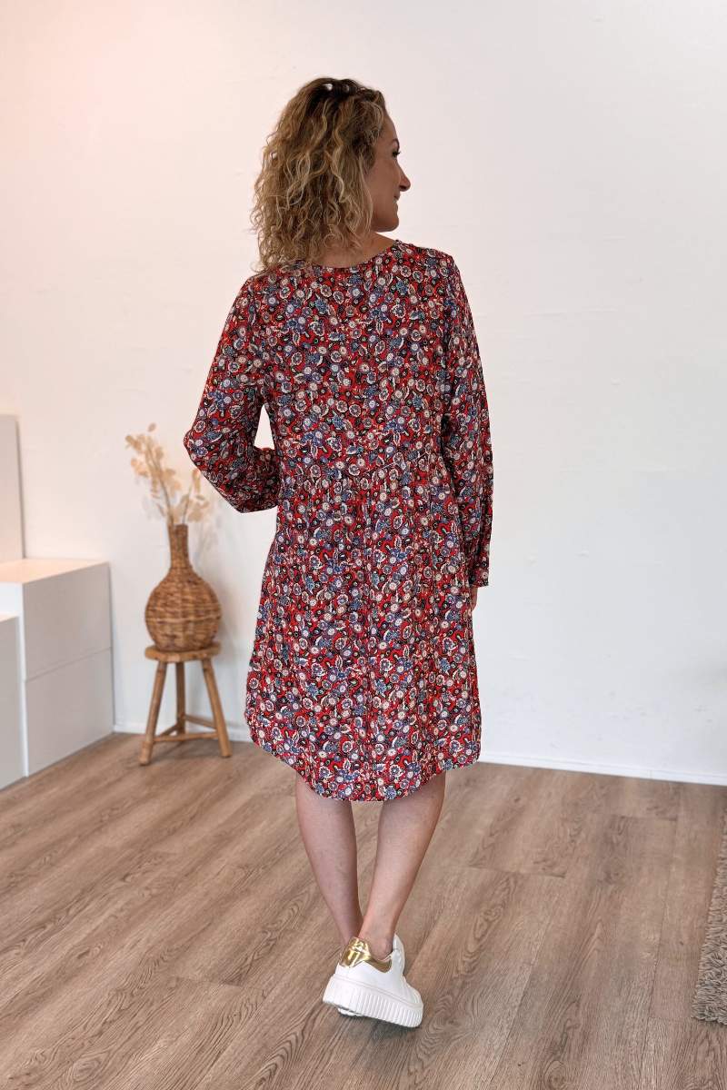 Tunika-Kleid mit Blumen und Paisley-Muster Rot