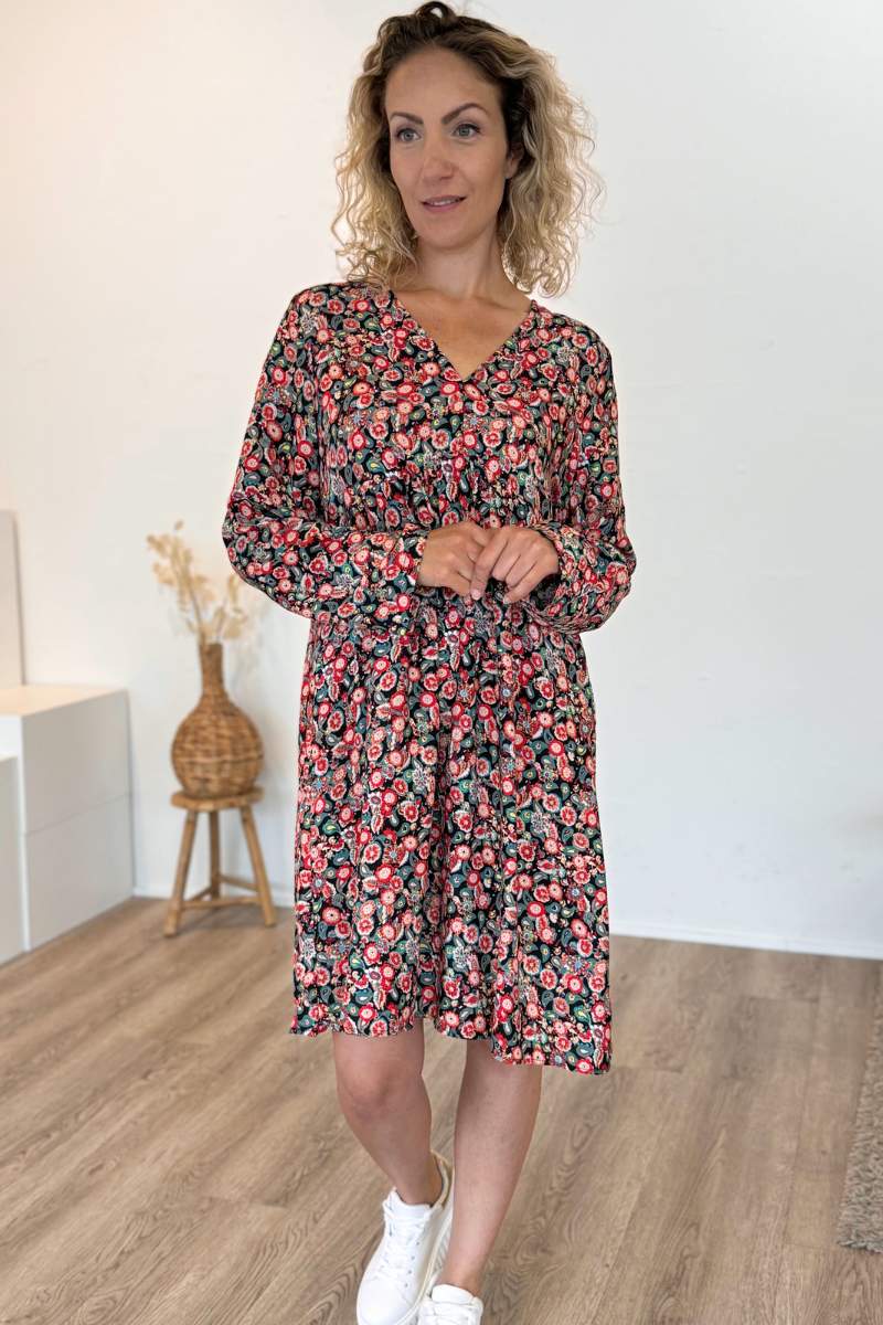 Tunika-Kleid mit Blumen und Paisley-Muster Schwarz