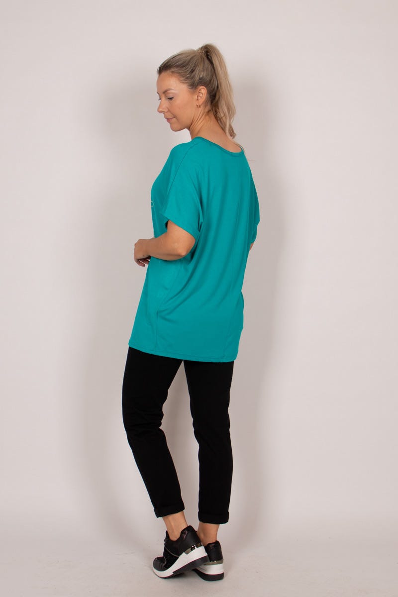 T-Shirt mit Katzenmotiv und Glitzer Aqua