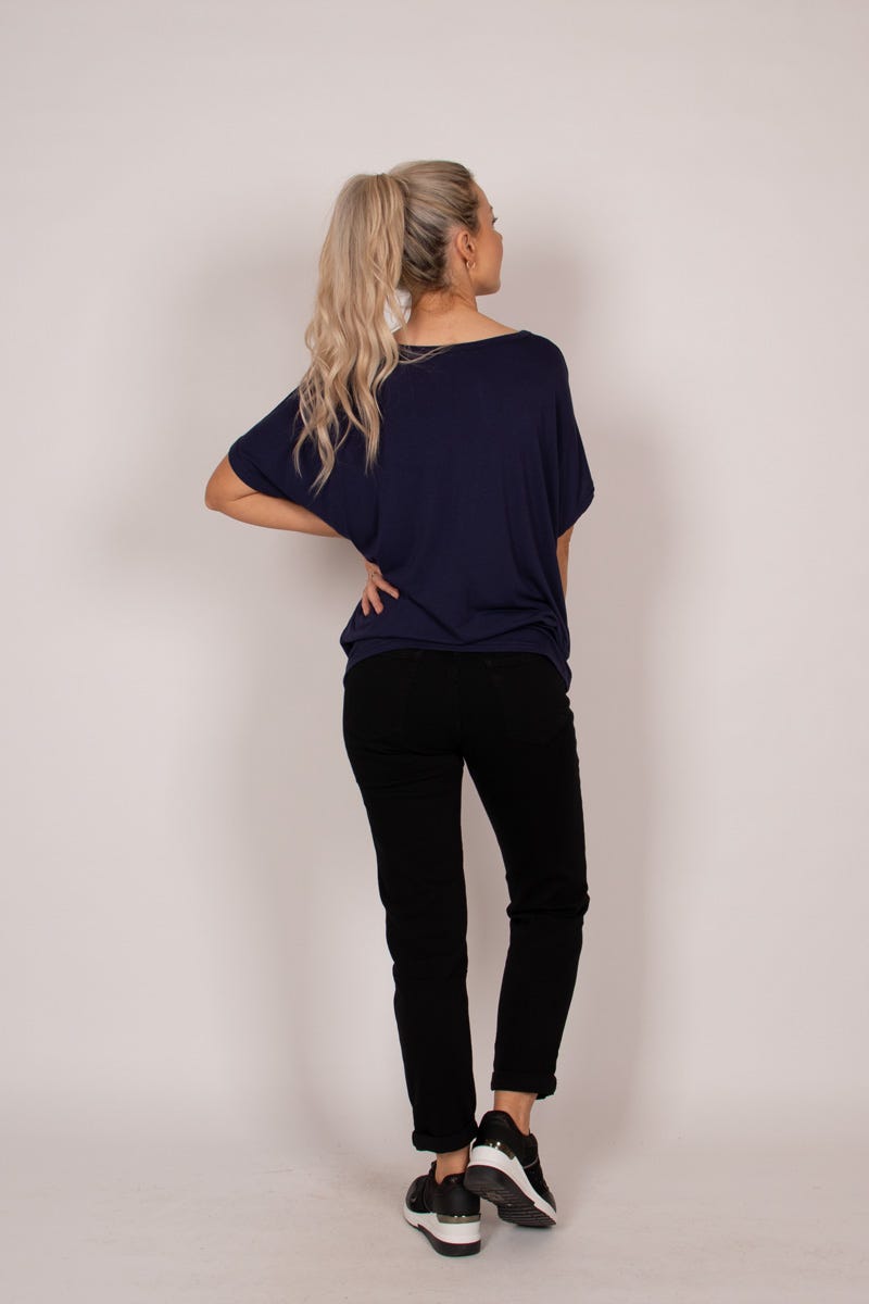 T-shirt m. kattemotiv og glitter Navy