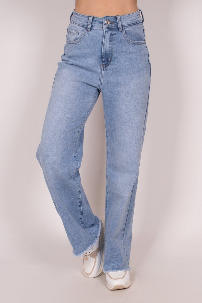 Jeans m. brede lige ben lys Denim