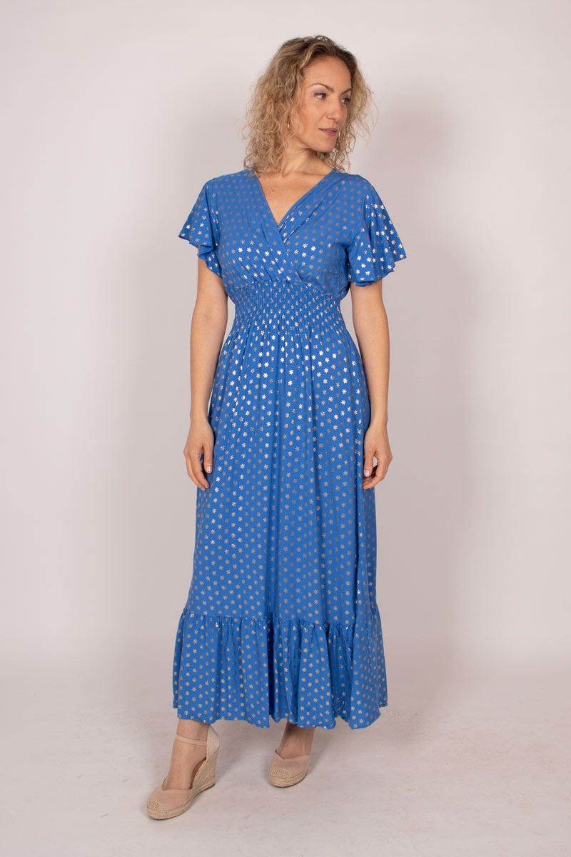 Maxikleid mit Schneeflocken Blau