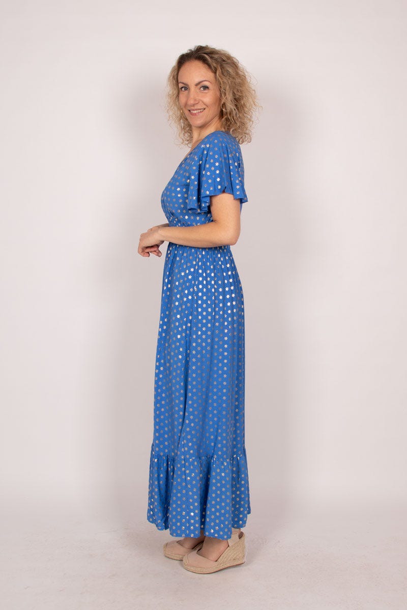 Maxikleid mit Schneeflocken Blau