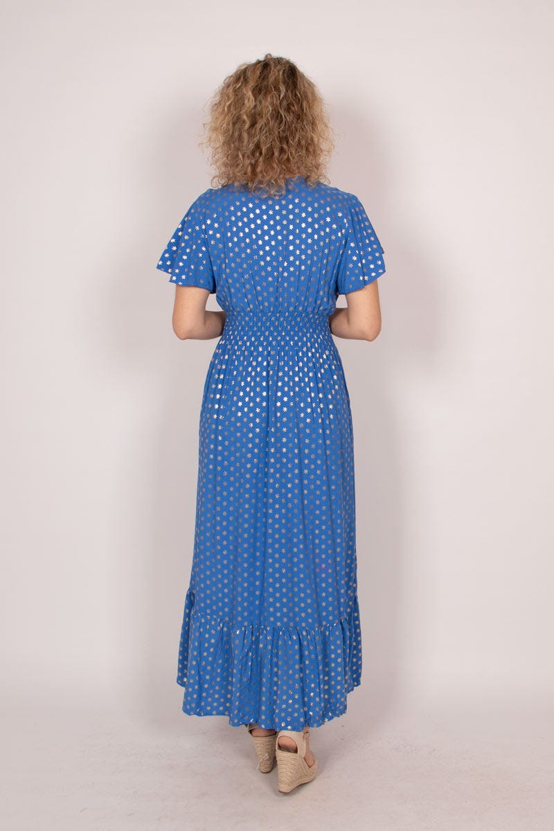 Maxikleid mit Schneeflocken Blau