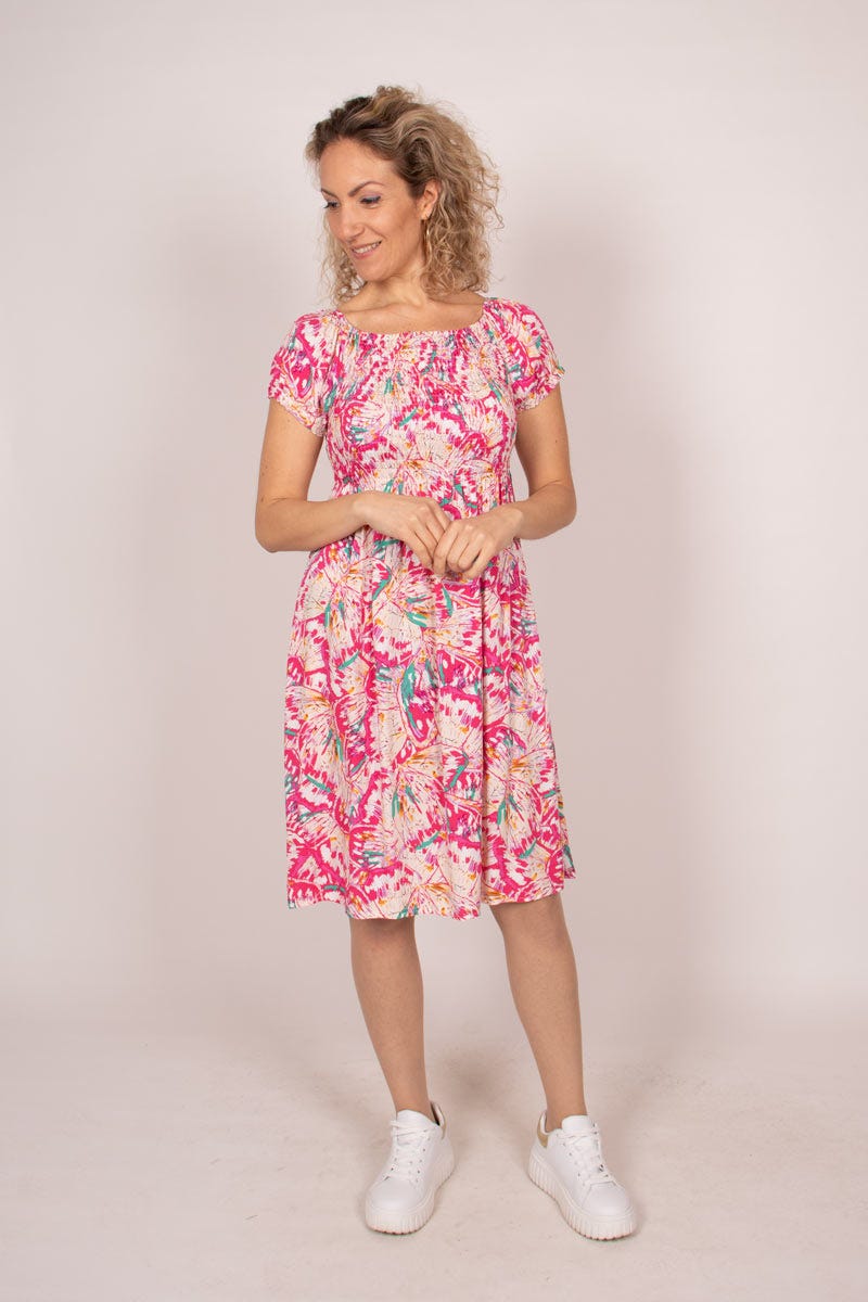 Blumenkleid mit abstraktem Muster Pink