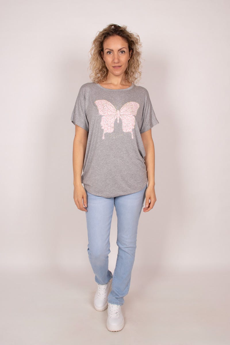 T-Shirt mit Schmetterling Grau