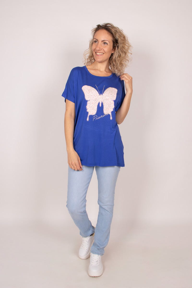 T-Shirt mit Schmetterling Kobaltblau