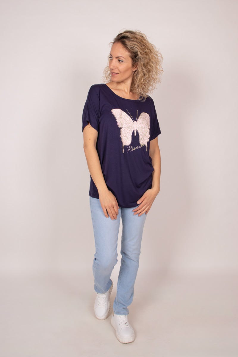 T-Shirt mit Schmetterling Marineblau 