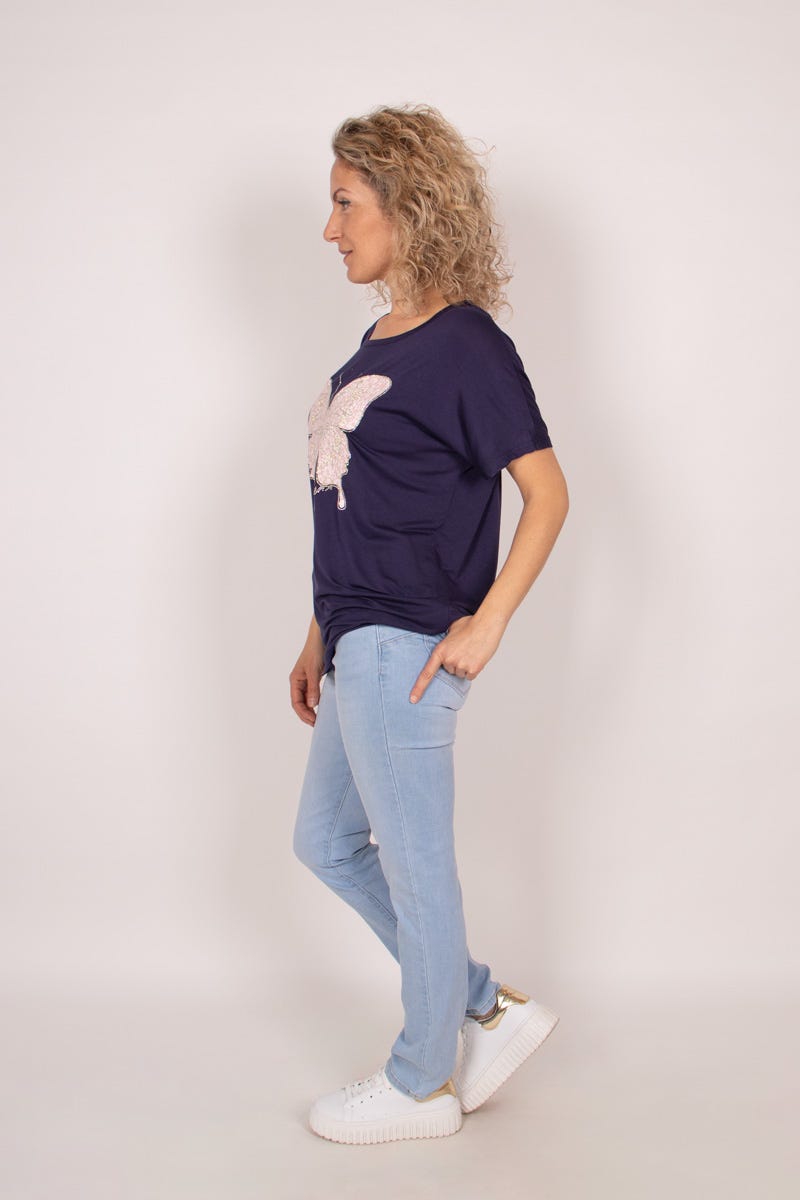 T-shirt m. sommerfugl Navy