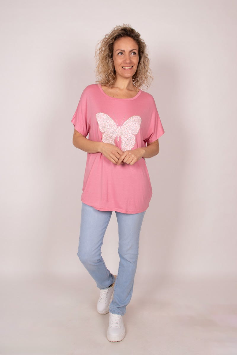 T-Shirt mit Schmetterling Rosa