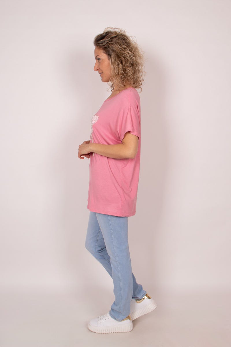 T-shirt m. sommerfugl Rosa