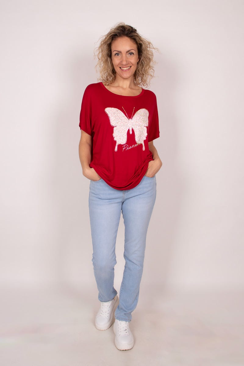 T-Shirt mit Schmetterling Rot