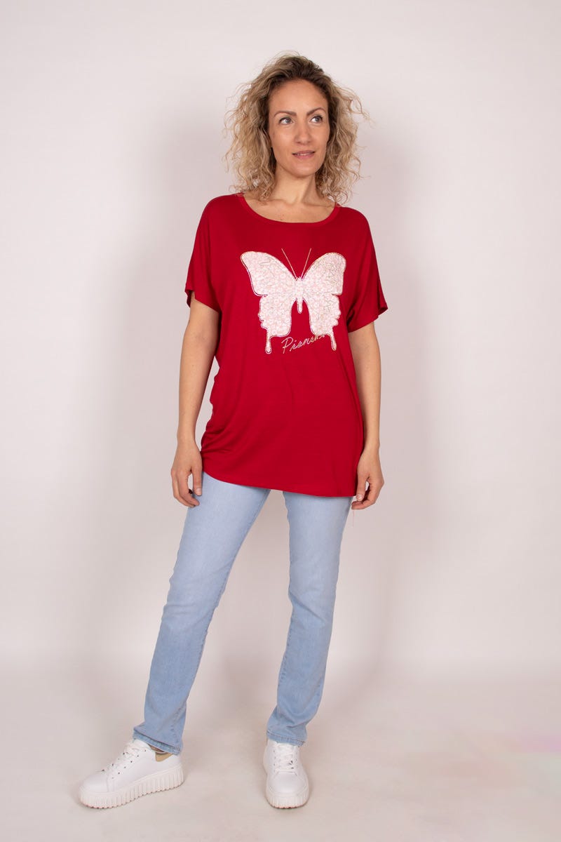 T-Shirt mit Schmetterling Rot