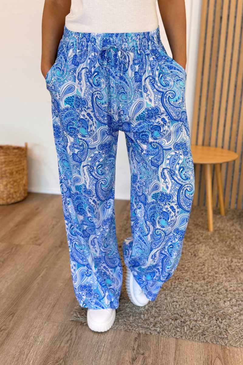 Elastische Hose mit Paisleymuster Blau