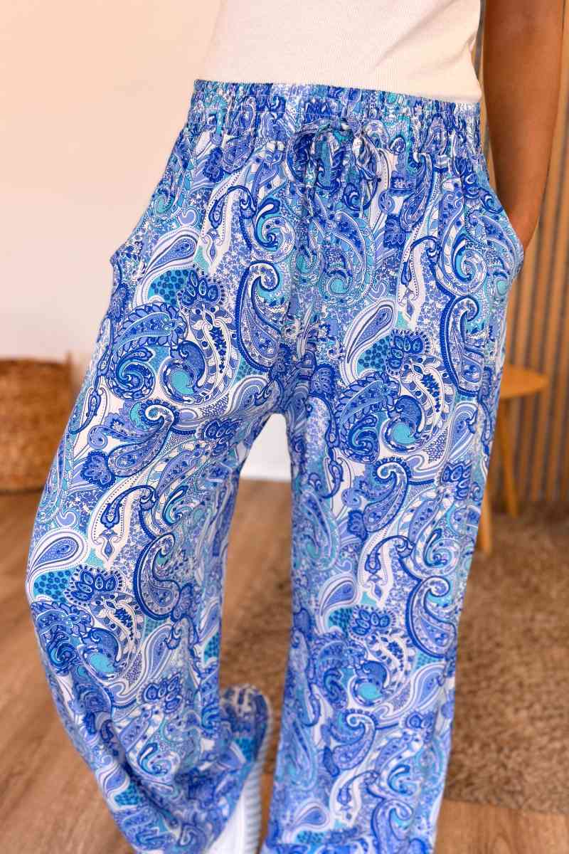 Elastische Hose mit Paisleymuster Blau