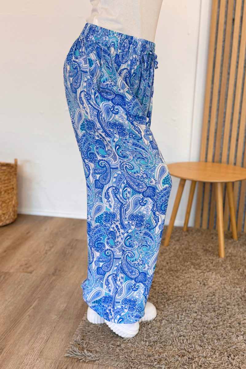 Elastische Hose mit Paisleymuster Blau