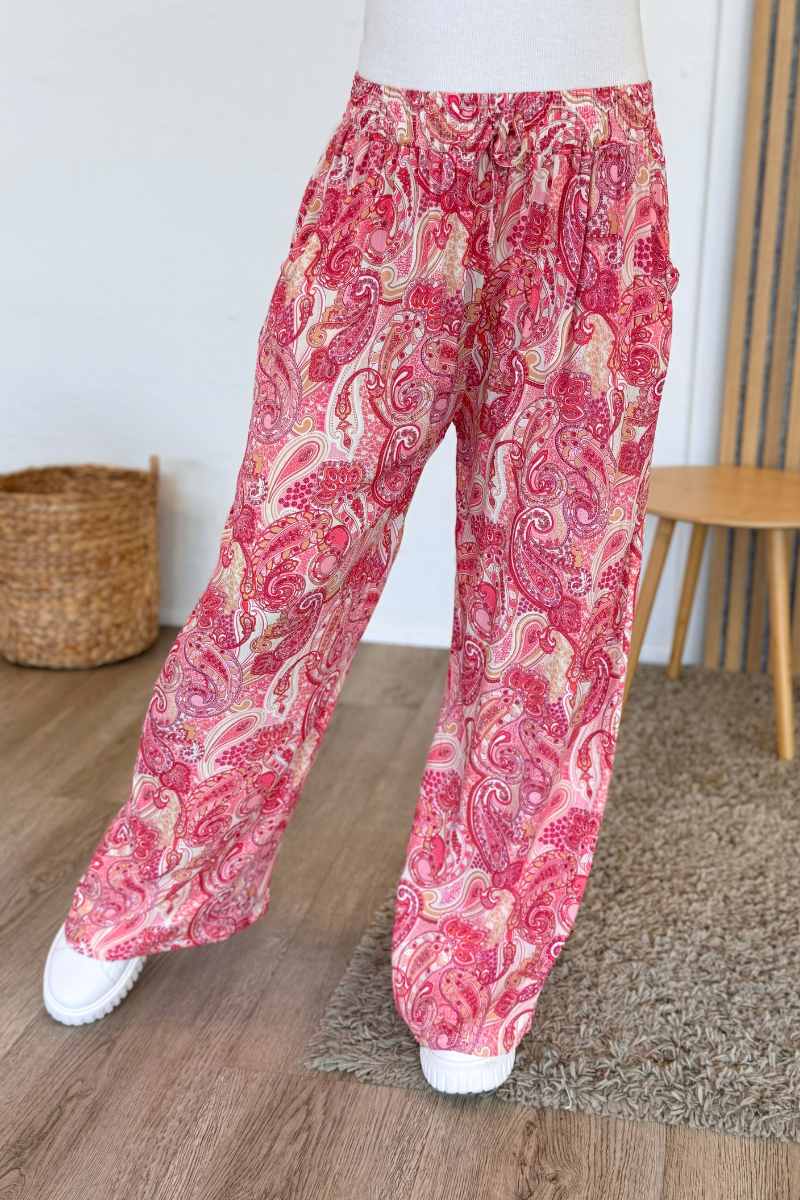 Elastische Hose mit Paisleymuster Rot