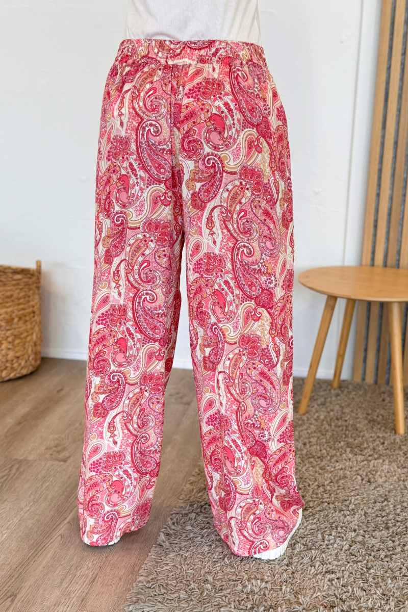 Elastische Hose mit Paisleymuster Rot