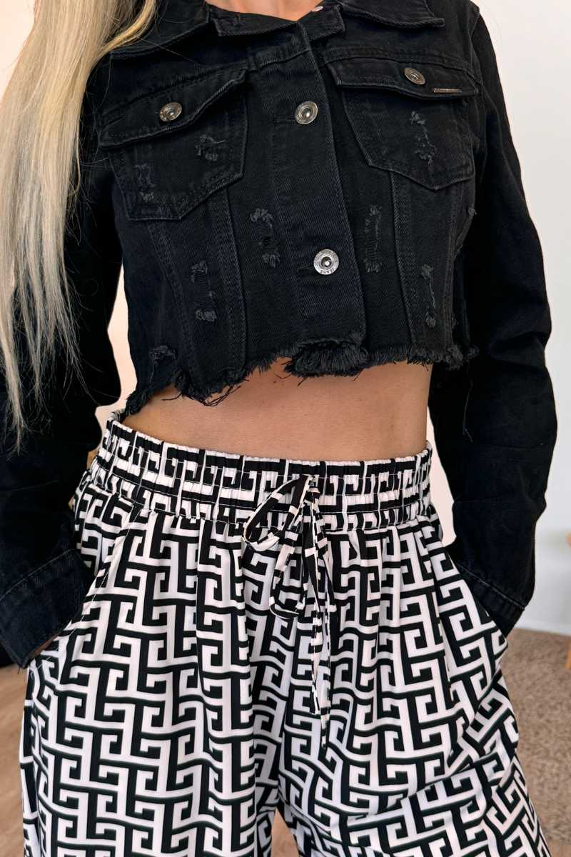 Cropped Jeansjacke Schwarz