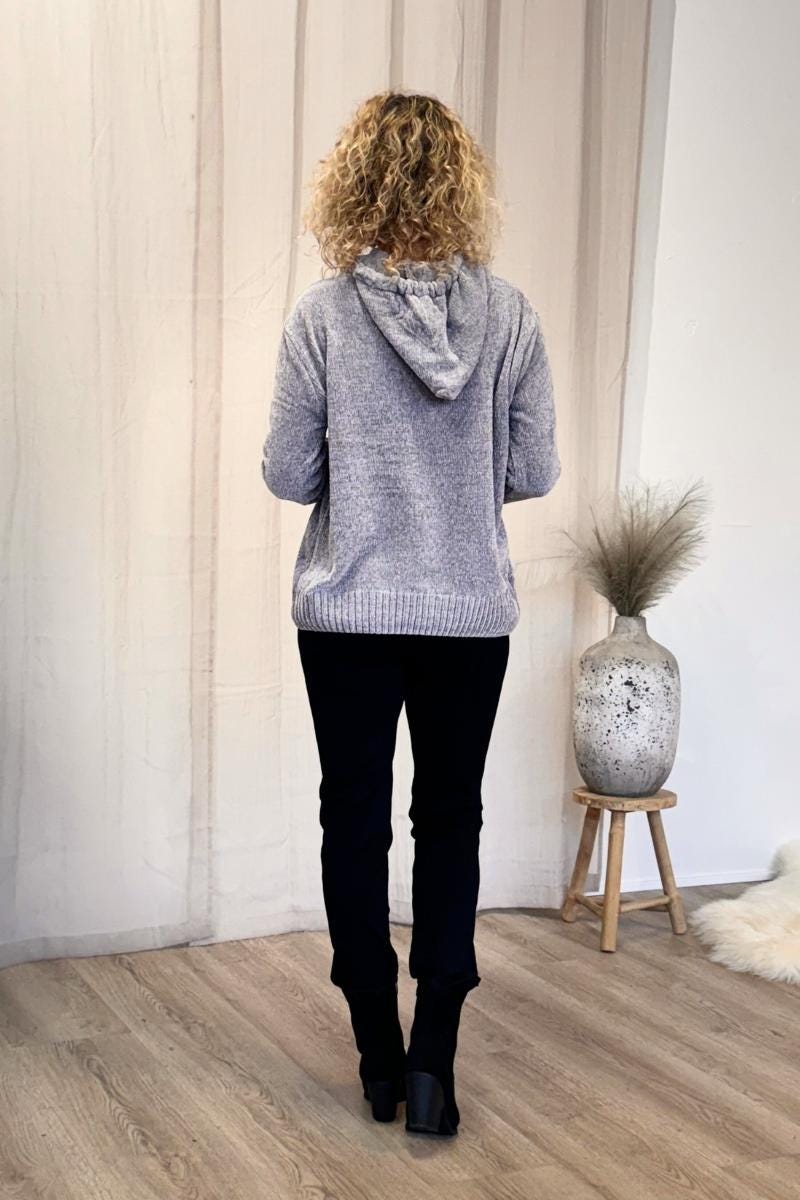 Gestrickter Kapuzenpullover mit Sten Print Grau