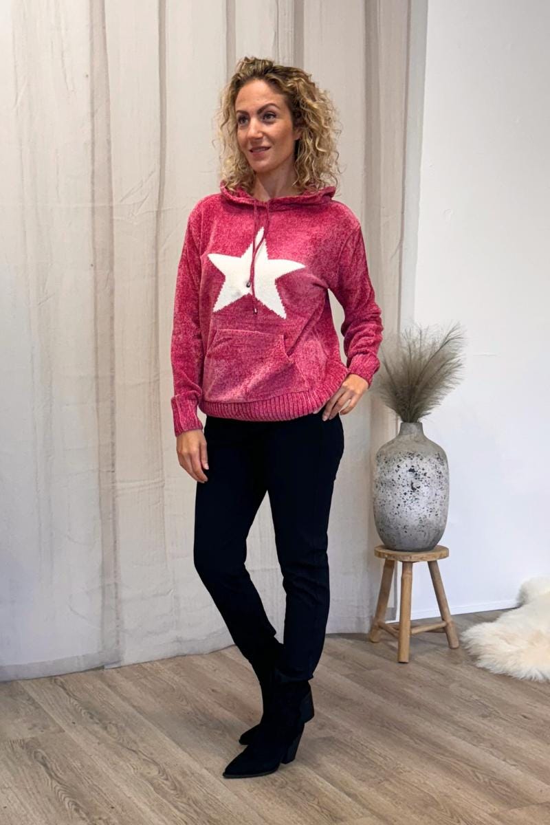 Gestrickter Kapuzenpullover mit Sten Print Pink