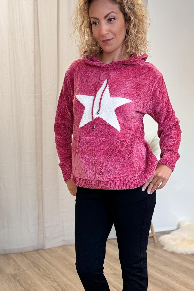 Gestrickter Kapuzenpullover mit Sten Print Pink