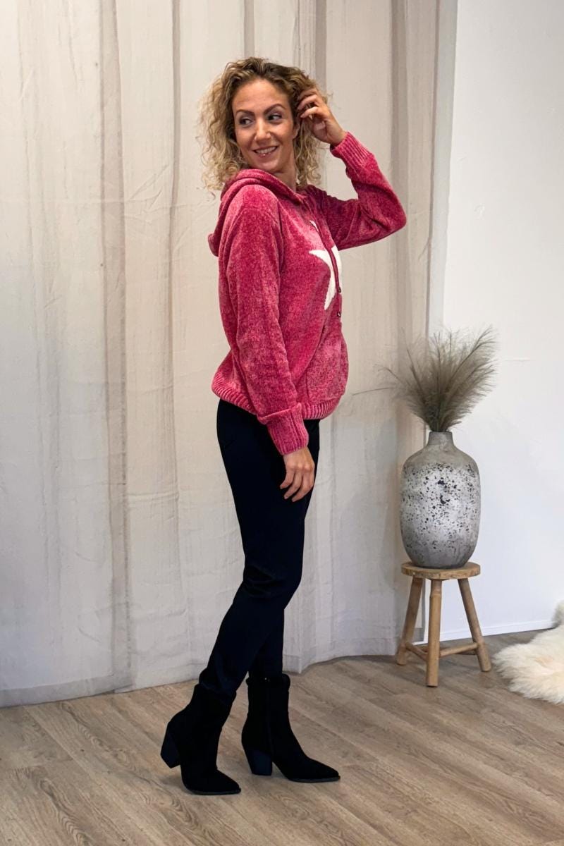 Gestrickter Kapuzenpullover mit Sten Print Pink