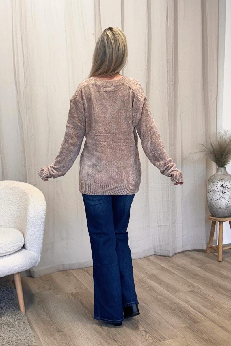 Chenille strikket trøje Beige