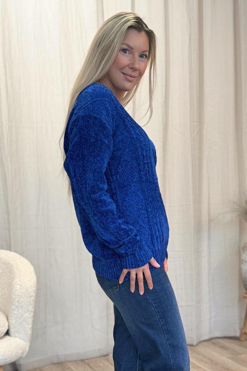 Chenille Pullover Kobaltblau