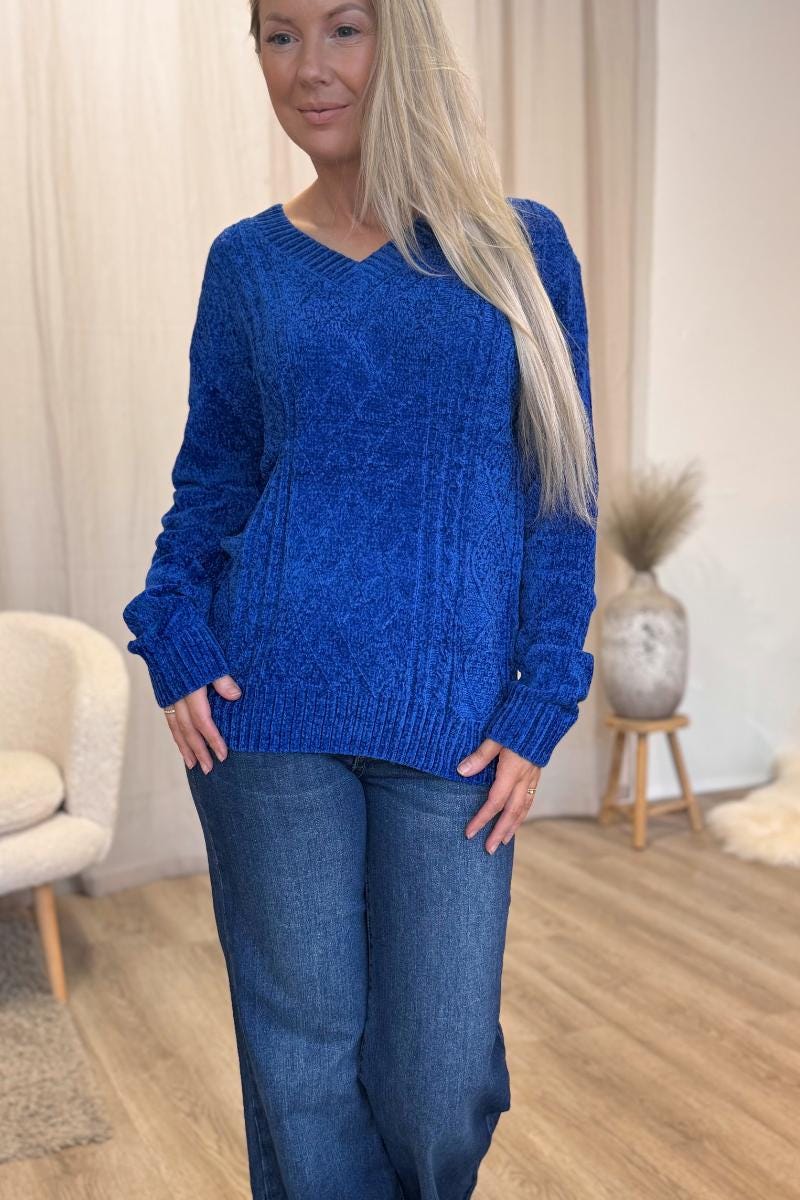 Chenille Pullover Kobaltblau