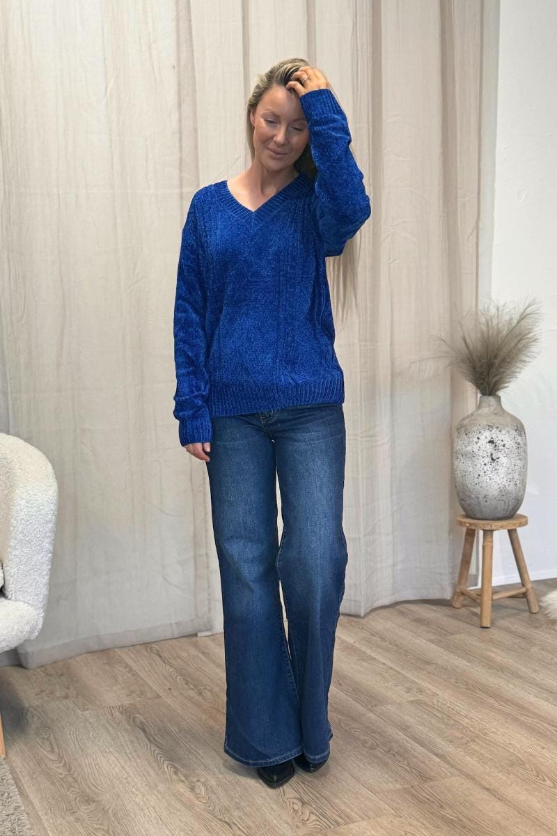 Chenille Pullover Kobaltblau