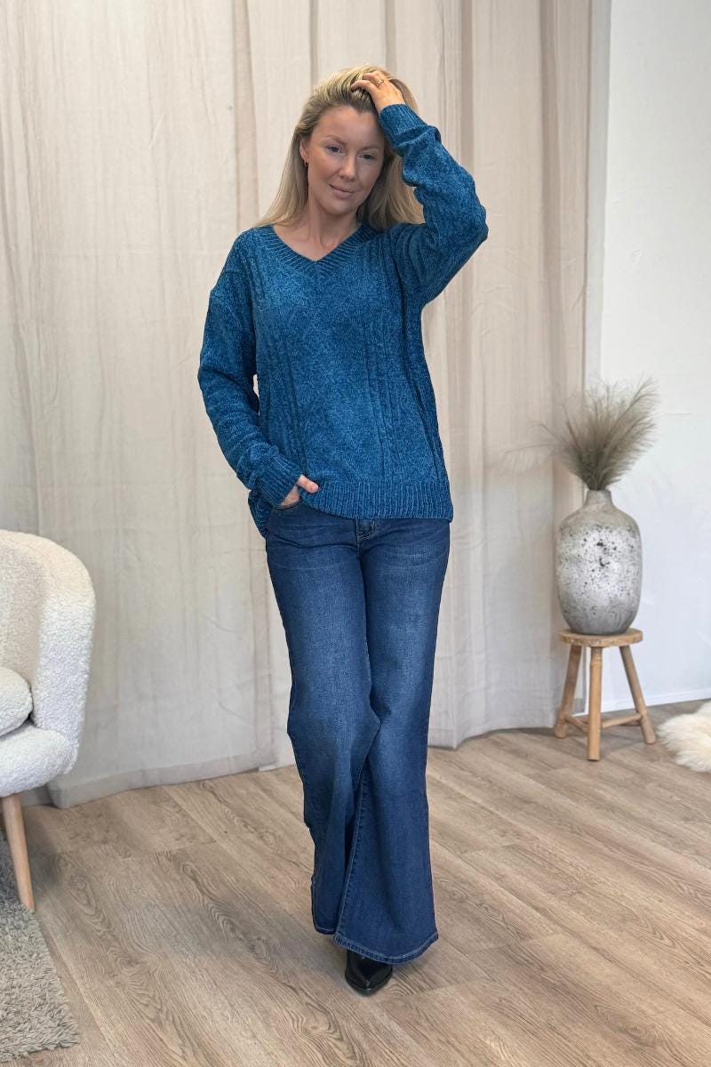 Chenille Pullover Petroleumblau