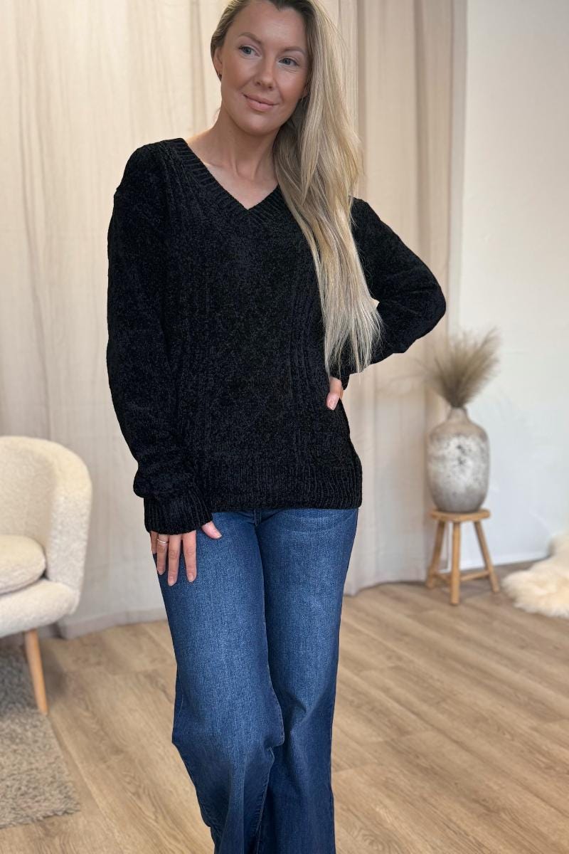 Chenille Pullover Schwarz