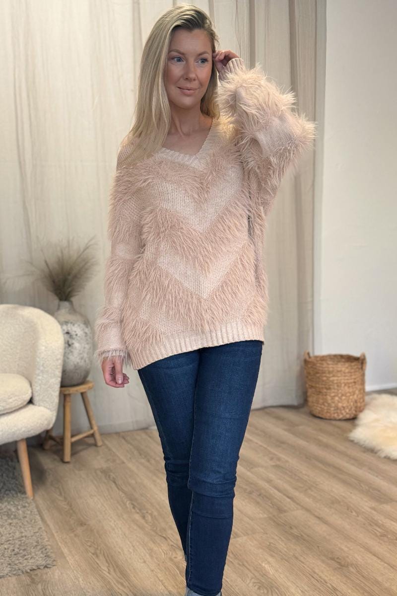 Gestreifter Strickpullover Beige