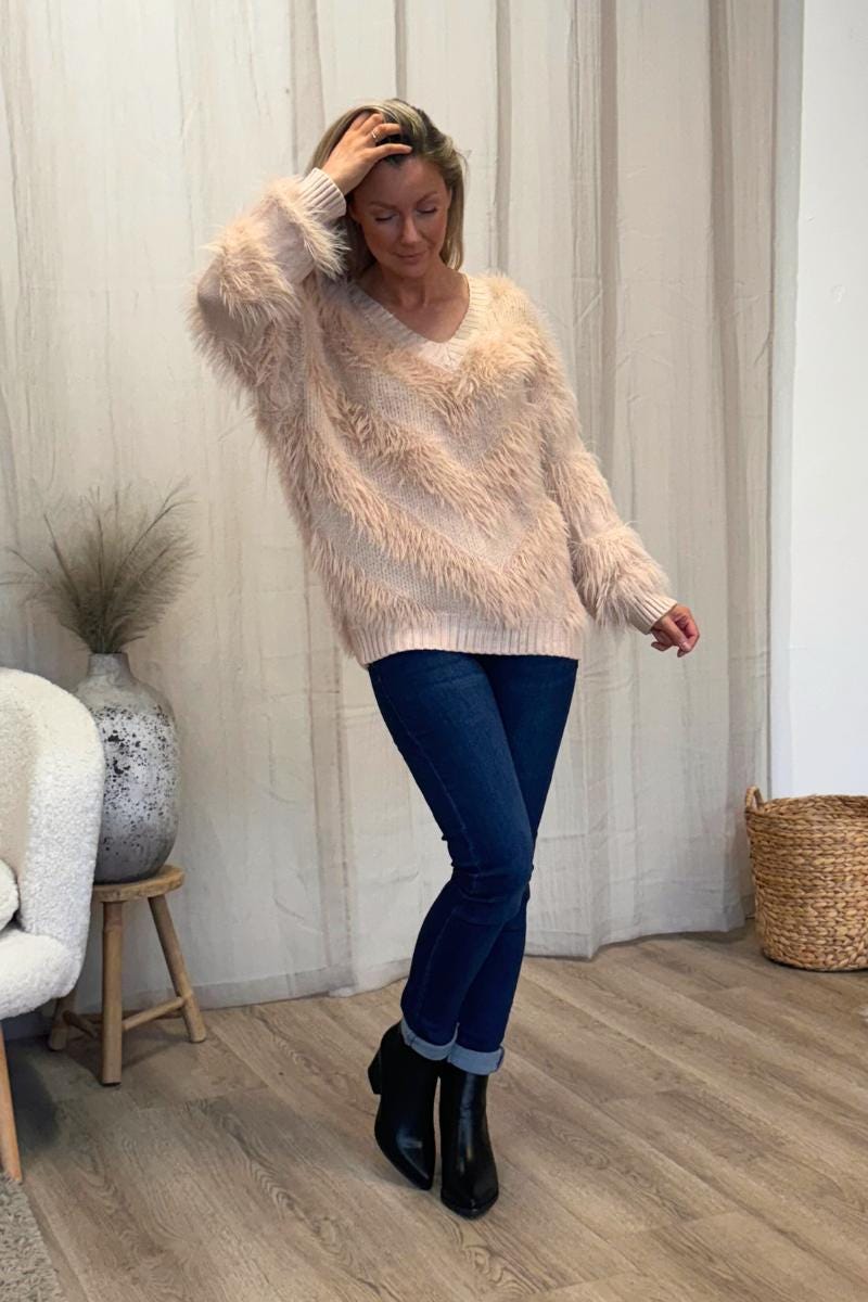 Gestreifter Strickpullover Beige