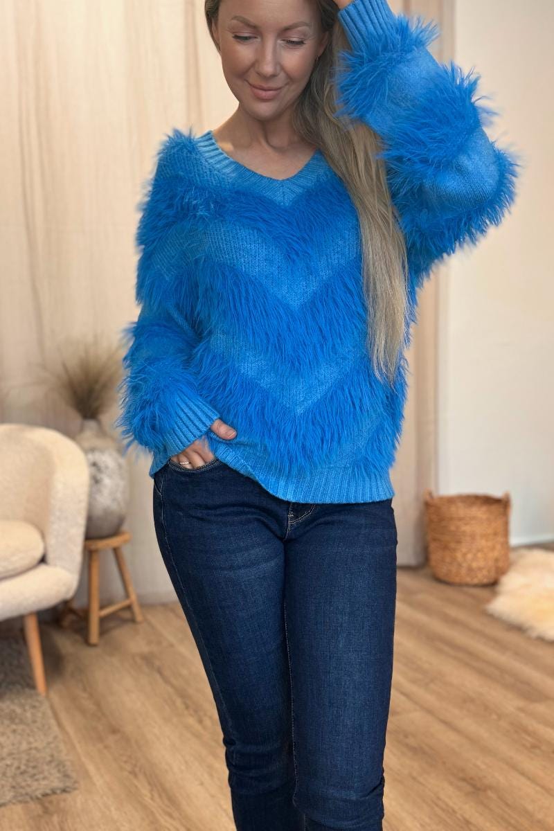 Gestreifter Strickpullover Blau