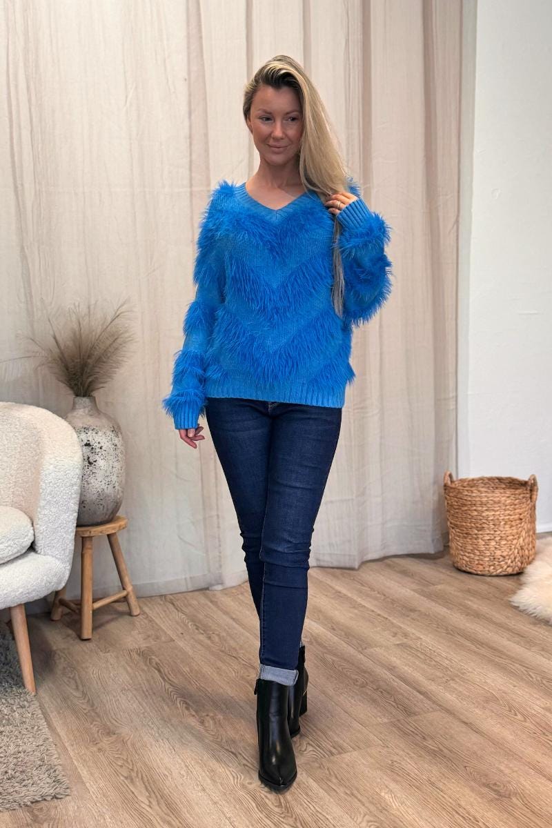 Gestreifter Strickpullover Blau