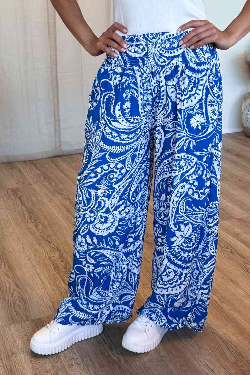 Paisley Hose mit Smock-Details Blau