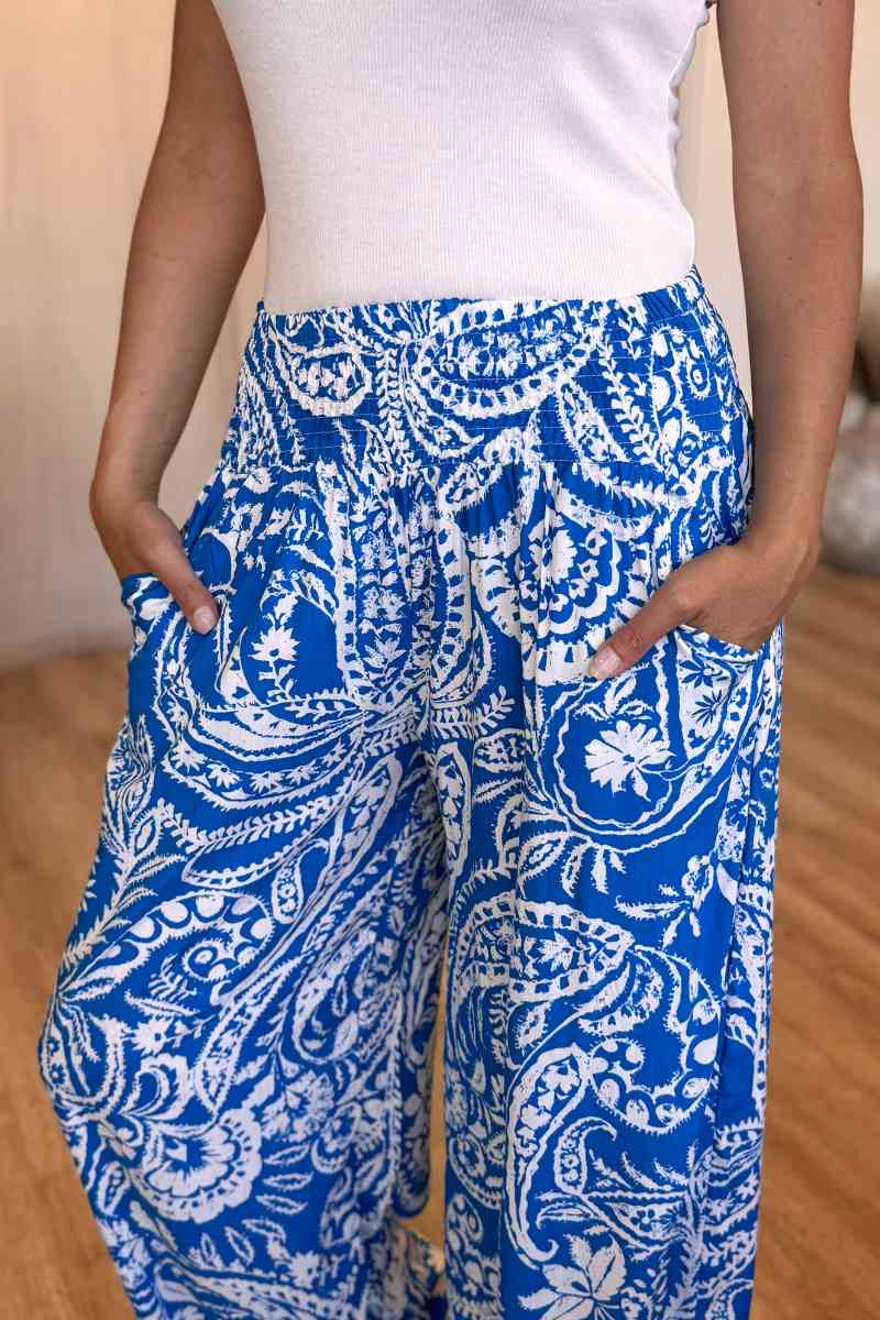 Paisley Hose mit Smock-Details Blau