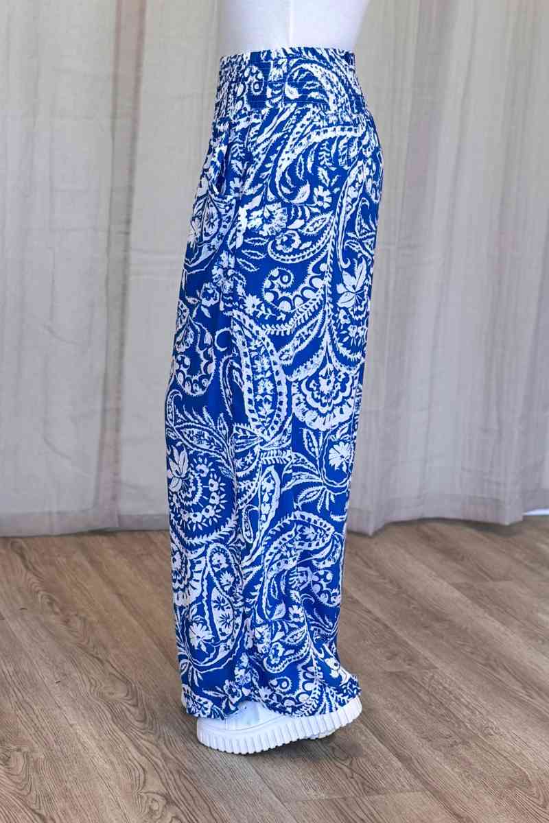 Paisley Hose mit Smock-Details Blau