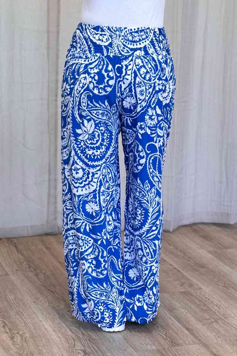 Paisley Hose mit Smock-Details Blau