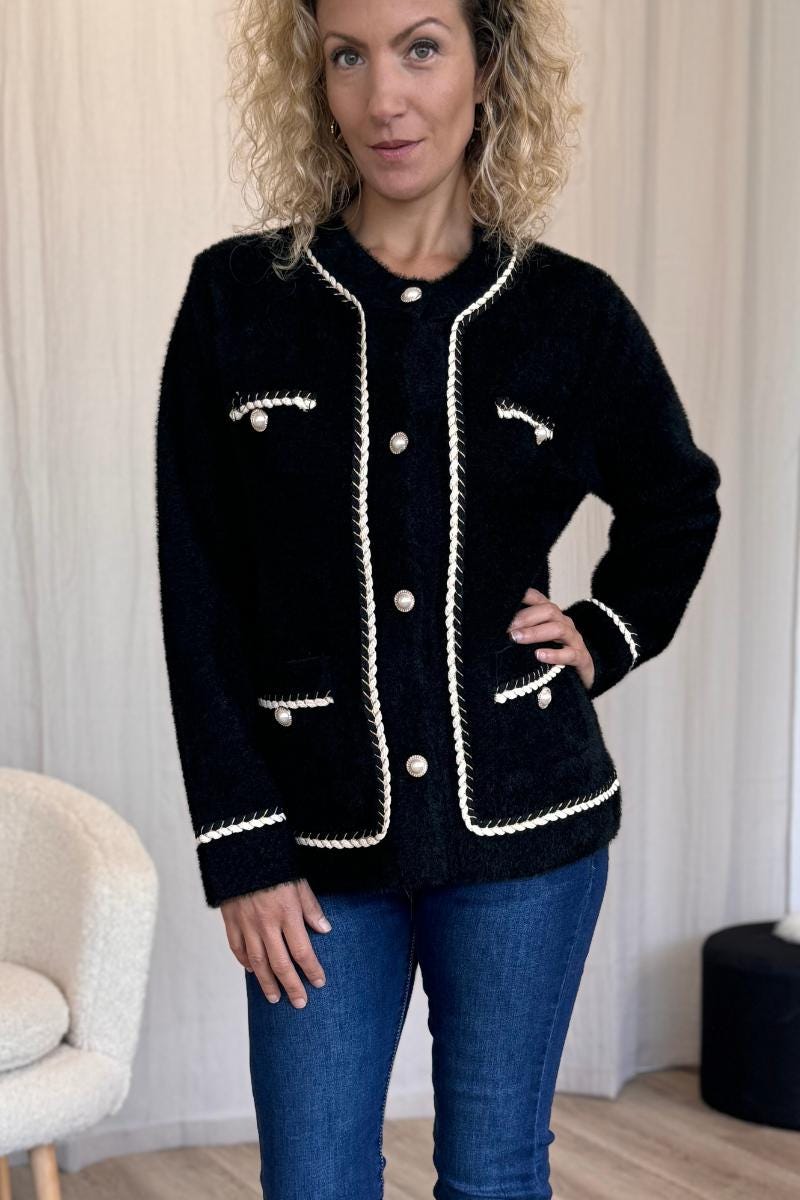 Cardigan med perleknapper Sort