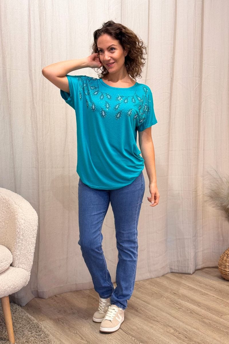 T-shirt m. glimmersten Aqua