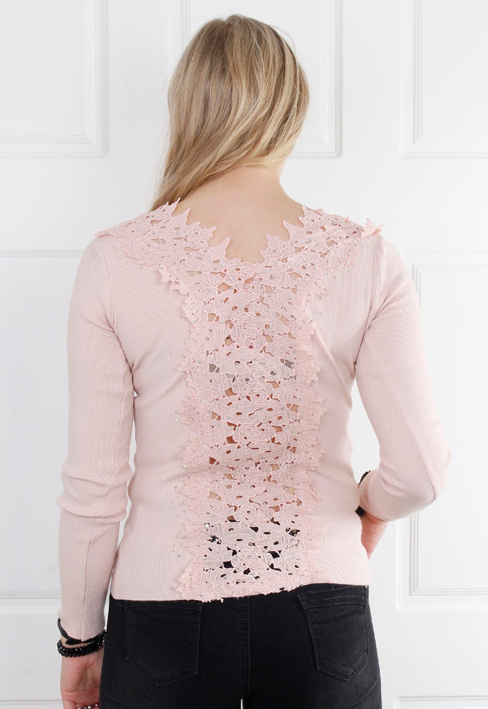 Strickbluse mit Spitze, rosa