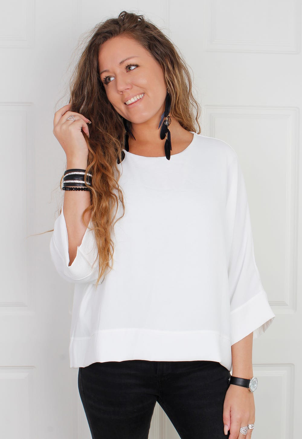 Bluse mit weiten Ärmeln, creme