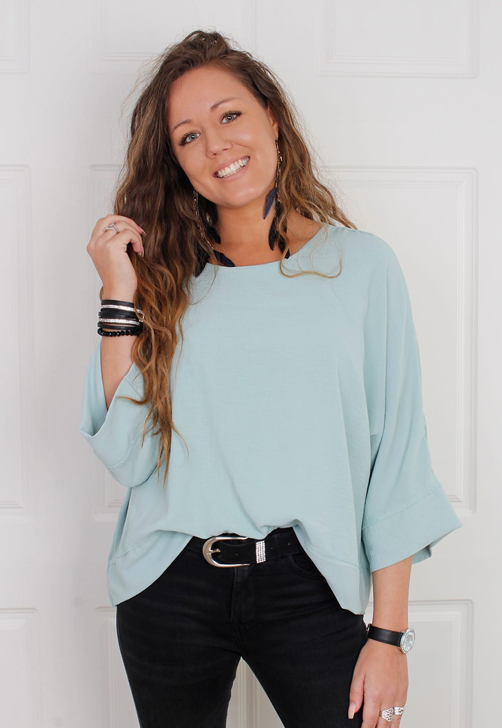 Bluse mit weiten Ärmeln, mint