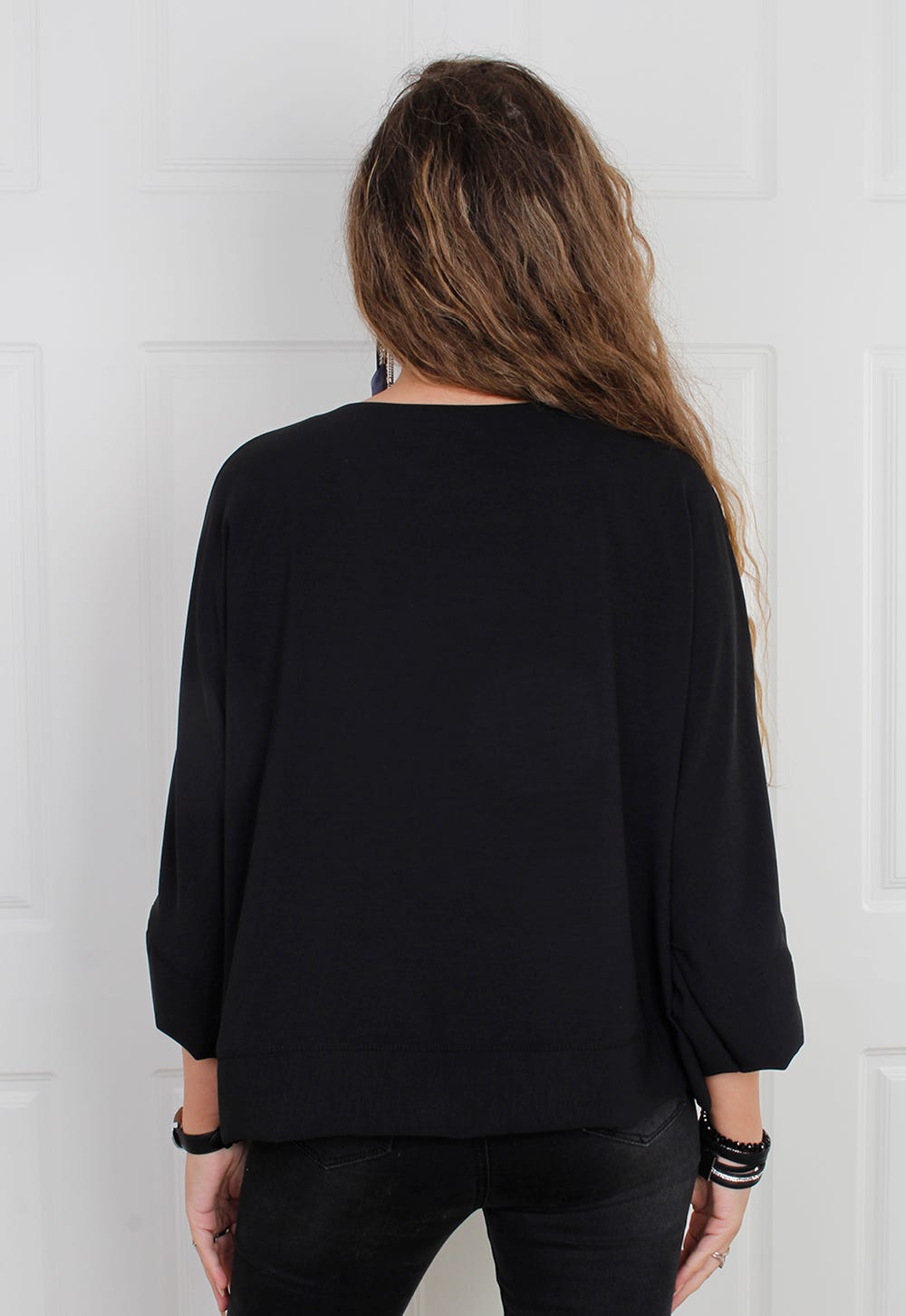 Bluse mit weiten Ärmeln, schwarz