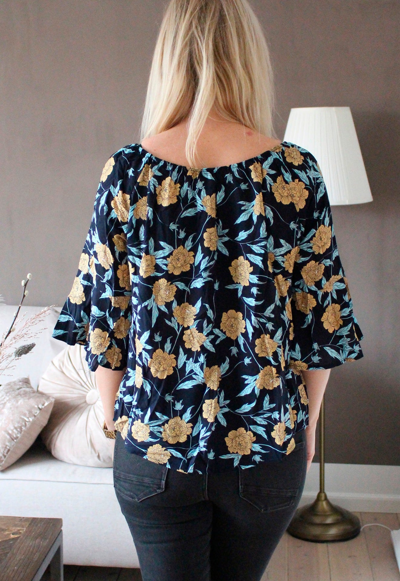 Bluse mit Rüschenärmeln, navy